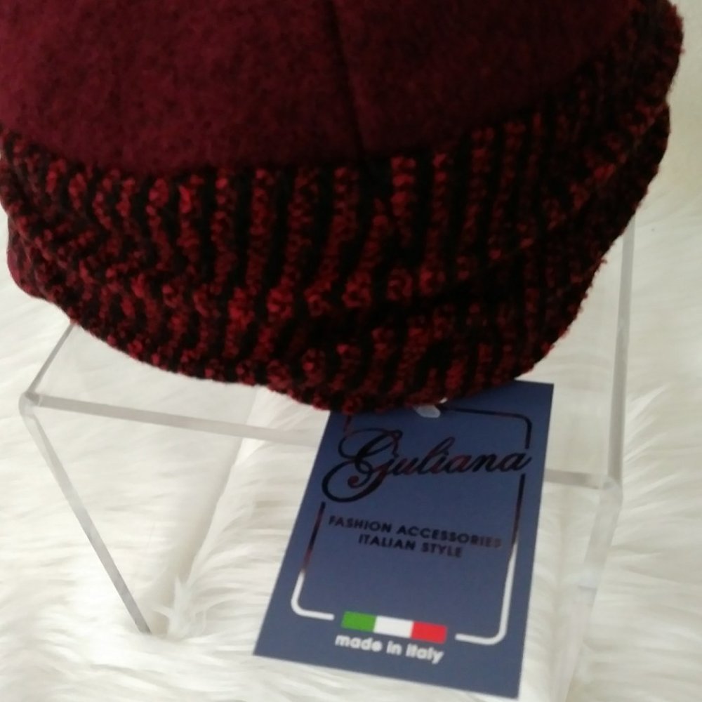 SOLD Giuliana Women's Newsboy w Flower Hat Burgundy 50% Wool Cap Italy - Picture 5 of 16